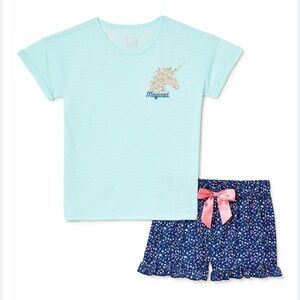 Sleep On It Girls Unicorn Floral 2-Piece Pajama Shorts Sleep Set, L (14/16)